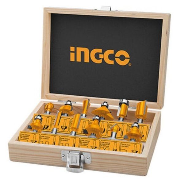 Ingco - Wood Router Drilling &amp; Milling Bit Set (12mm Shank) -12Pieces