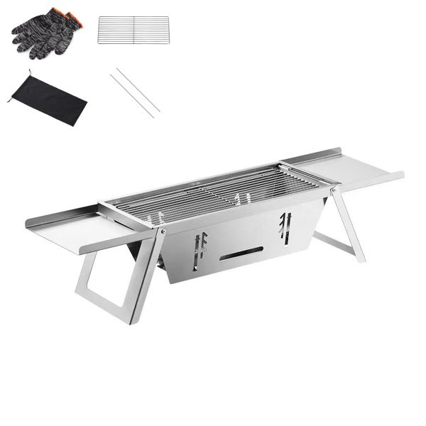Bestby Mini BBQ Grill Set With Folding Stand &amp; Gloves ( Stainless Steel )