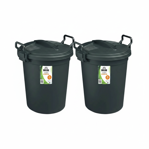 Big Jim 70 Litre Plastic Refuse Bin for Indoor and Outdoor Use - 2 Pack