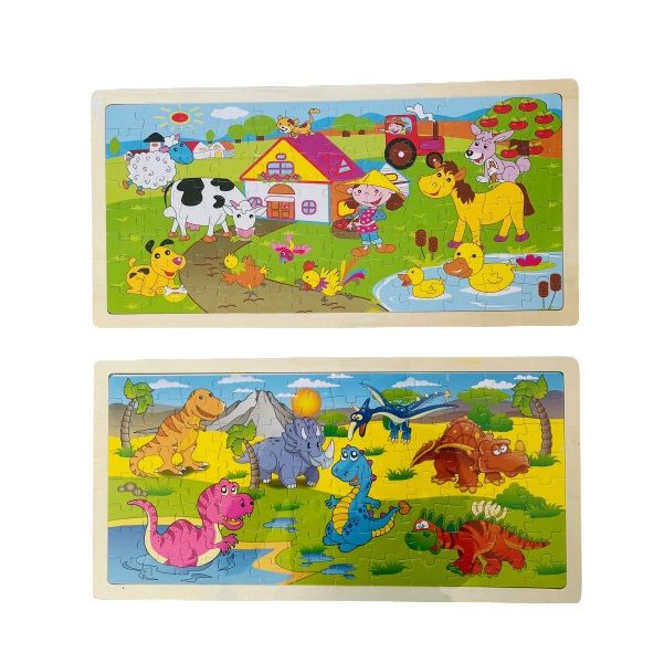 Wooden Jigsaw Puzzles (96 Piece) Farm Animals &amp; Dinosaurs (Set of 2)