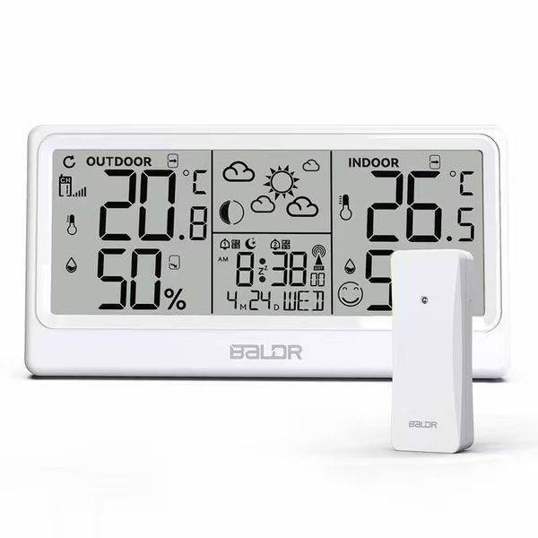 8.5-Inch LCD Weather Station with Wireless Forecast Sensor, White