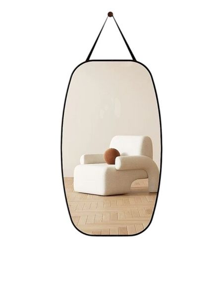 Mirror with Adjustable Leather Strap - 60x32 cm - Black