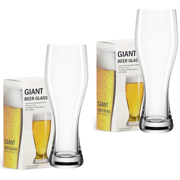 Set of 2 - 1.5 Liters Hand Blown Thick Glass Giant Beer Glasses