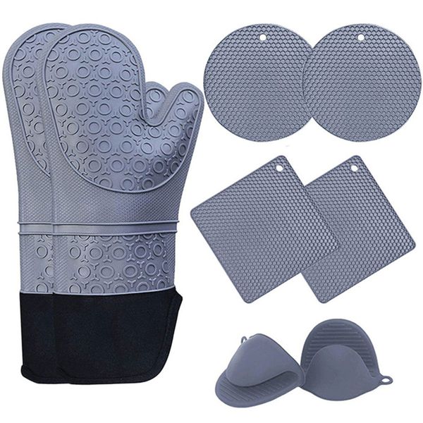 8Pcs Oven Gloves and Pot Holders Set Heat Resistant Silicone Oven Mitts Set