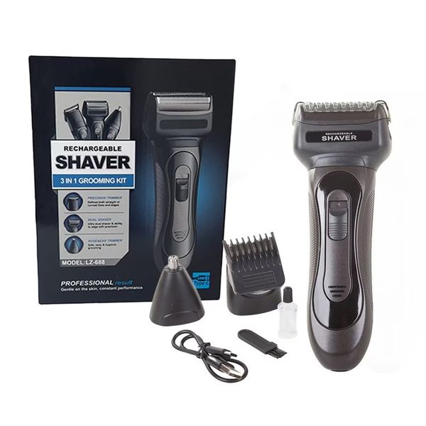 LZ-688 Mens Rechargeable Electric Shaver 3 in 1 Grooming Set Hair Beard