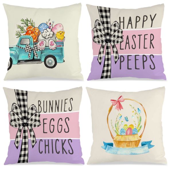 4PCS Easter Theme Throw Pillow Covers, 45x45cm Bed Pillow Covers for Couch