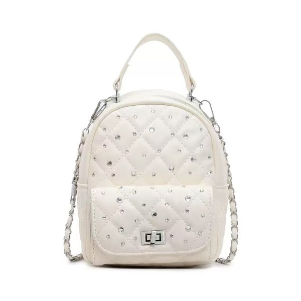 Women's Sweet Soft Handbag White Mini Backpack Diamond Lattice