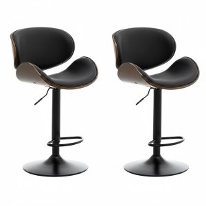 Leather Swivel Curved Back PU Bar Stools for Home Bar Set Of 2
