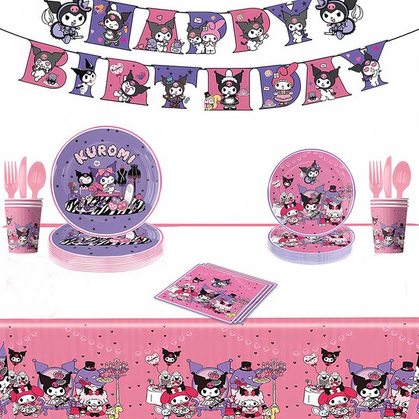 Kuromi Party Tableware Set, Disposable Tableware Party Gift - 82 Pieces