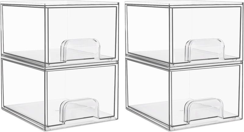 4 Pack Clear Small Stackable Storage Drawers