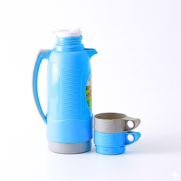 Stay Hot. Stay Ready. - 1.8L Blue Vacuum Flask with 2 Cups