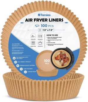 Tamias Round Air Fryer Liners Disposable Set of 100 Paper for Air frying