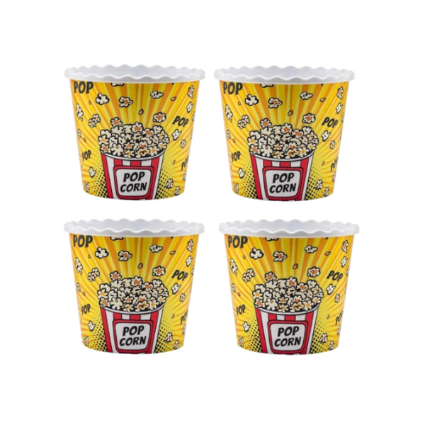 Movie Night Popcorn Containers (4-Pack) - Yellow Plastic Snack Bowls