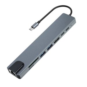 8 in 1 USB C Hub Type C Adapter with HDTV/PD/2USB/TC/SD/TF/RJ45 (B3442)