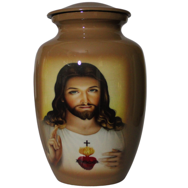 Jesus Sacred Heart Aluminium Memorial Cremation Urn For Ashes