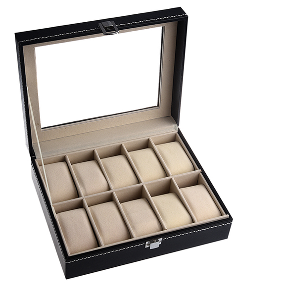 Jack Brown Luxury 10-Slot PU Leather Watch Display Box - Black
