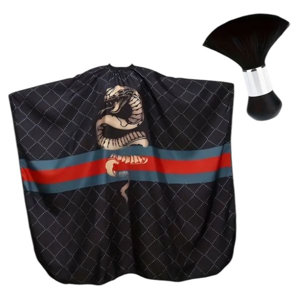 Professional Barber Cape and Brush Set - Snake Design