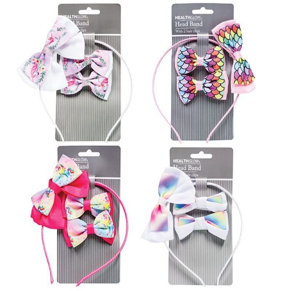 Bulk Pack x 6 - Hair Band Alice Band Bow &amp; Clips - Unicorn
