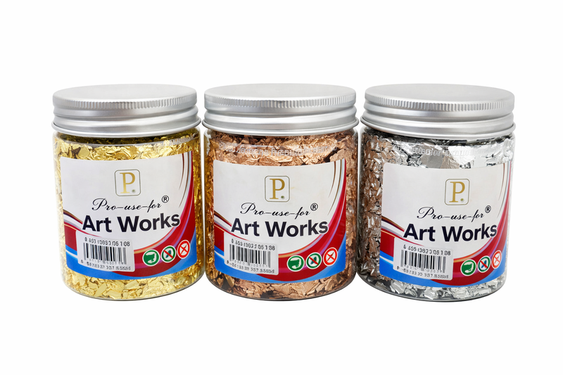 Metallic Leaf Flakes Set - Gold, Silver &amp; Copper Foil ,For Art (5 x Tins)