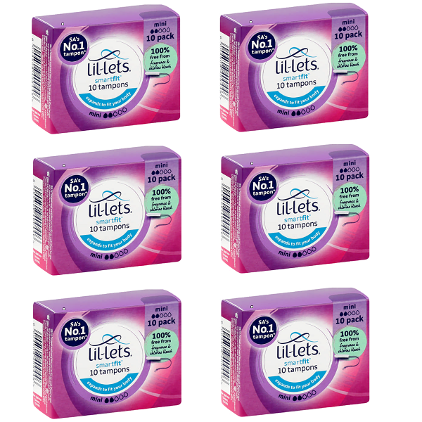 Lil-Lets Tampons Smart Fit Mini Dispenser (6 Boxes x 10 Tampons)
