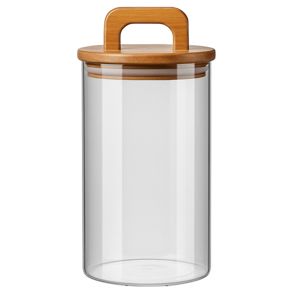 3 Pack - Glass Jar Sealed With Acacia Wood Handle Lid 800ml - Transparent