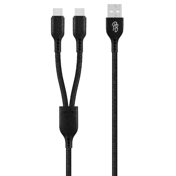 Pro Bass Cord Series Certified 1.2m 15w USB-A to 2x USB-C Braided - Black