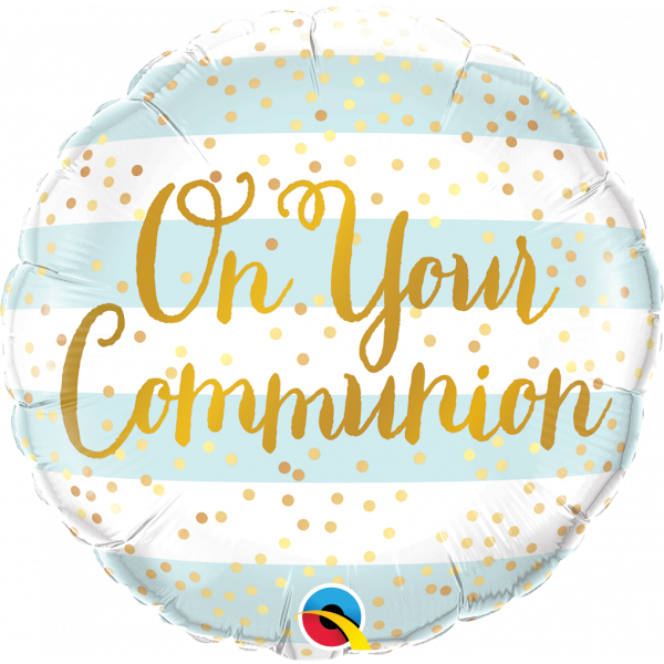 18 Inch Foil Round On your Communion Blue Stripe