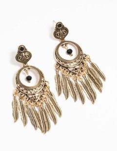 Lovisa Antique Gold Black Patterned Dreamcatcher Tassel Drop Earrings