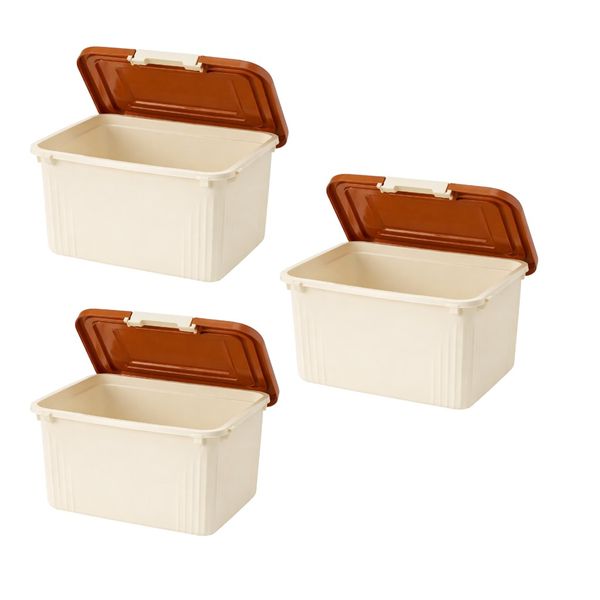 3 Pack - Stackable Plastic Storage Box - Cream &amp; Brown