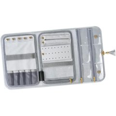 Travel Jewelry Holder Organizer, Foldable Jewelry Roll Storage Bag - Grey