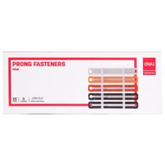 DELI Fasteners 80mm, 2 Hole Binding, 5 Assorted Colours, 50's