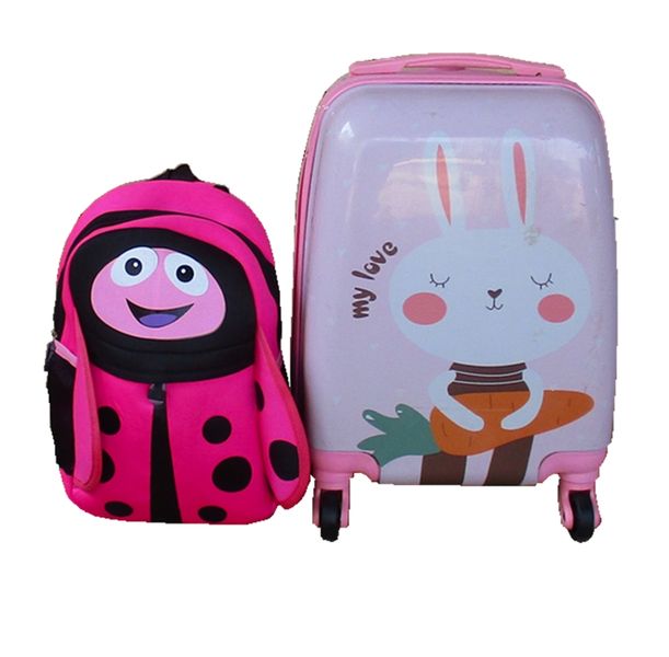 Bunny Kids Suitcase &amp; Pink Ladybug Backpack Set - Travel Combo