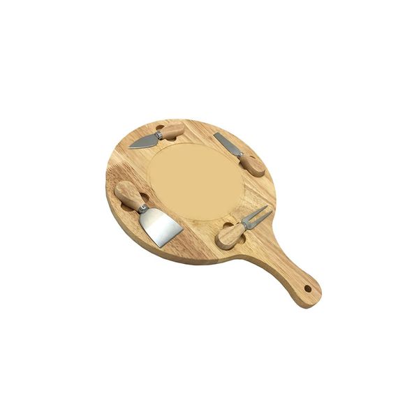 Round Wooden Pizza Board With Knife Set