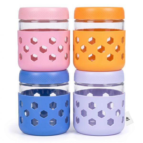 Topika-Over Night Oats Jars 4 Pcs,480Ml Glass Storage Jars With Bamboo Lids