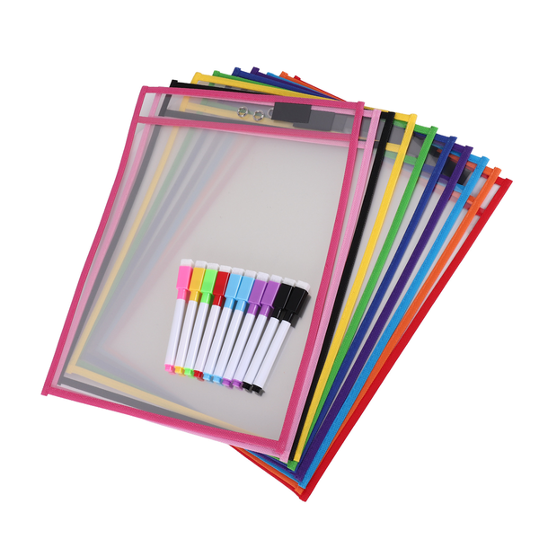 Dry Erase Pockets Sleeves, (10 Pack) A4 Paper Job Ticket Holders
