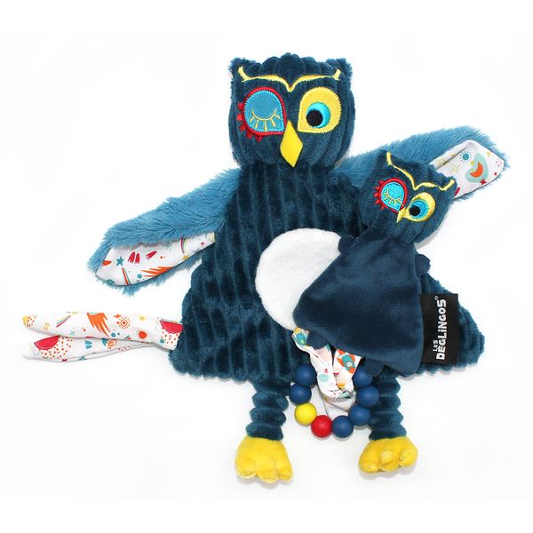 Les Deglingos Baby Gift Box - Baby Blankie + Silicon Teething Ring - Owl