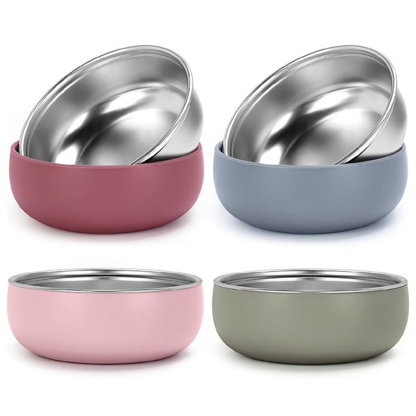 Kids Food Grade Stainless Steel Bowls Removable Silicone Sleeve Soup Cereal