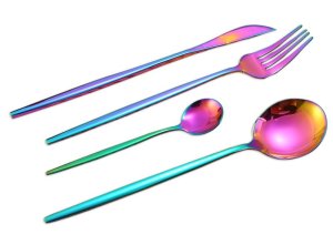 LMA Authentic 24 Piece Flatware Dinner Set - Iridescent Rainbow