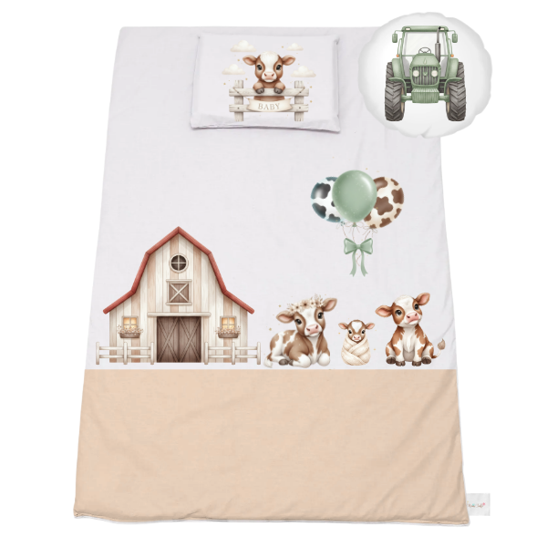 Cot Bedding Set -Duvet, Pillow &amp; Scatter-1040x720mm-Farmer Green
