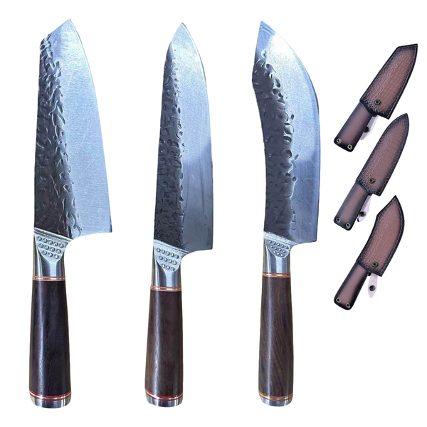 3 Pieces Premium Cleaver Knife Set with Sheath Hand Forged Stainless Steel