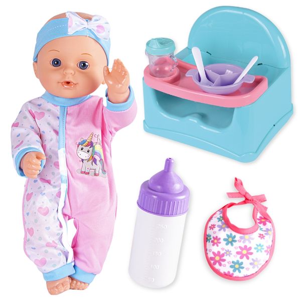 TEETO TOYS Feeding Chair Baby Doll Playset - Pretend Play Toys for Girls