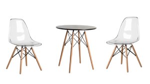 3 Piece Modern Wooden Table and Clear Wooden Leg Chairs