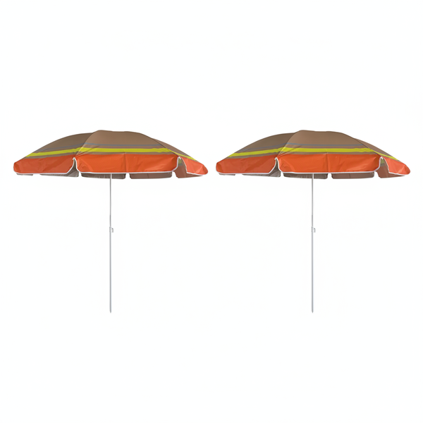 2m Beach Umbrella with 8 Rib Construction for Stability - 2 Pack