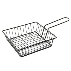 Versatile Stainless Steel Square French Fry Basket - Black