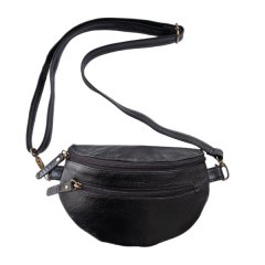 Genuine Bovine Leather Hand Made Waist Bum Bag - Black