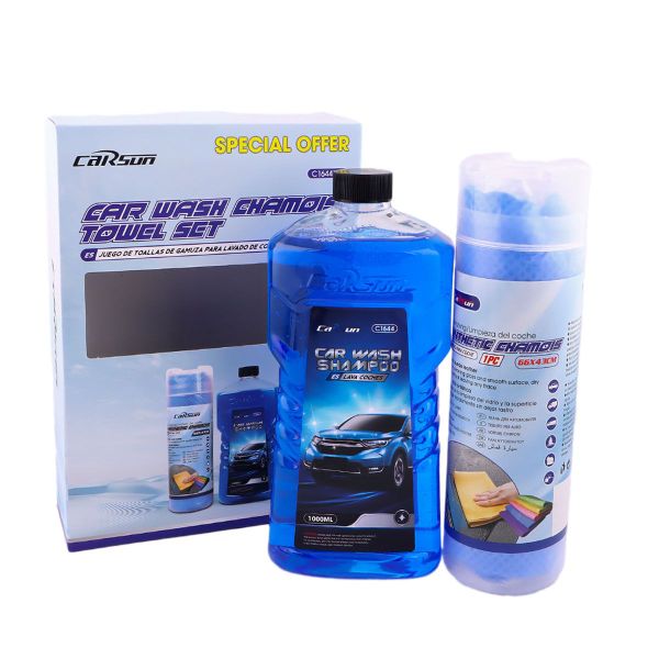 Car Wash Shampoo &amp; Chamois Towel Set - 1000ml Cleaning Kit for All Cars