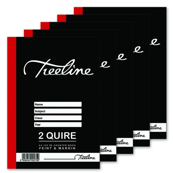 Treeline Hard Cover Book 2 Quire A4 192pg - Feint &amp; Margin (Pack of 5)