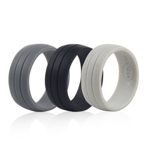 Enduring Striped Silicone Wedding Ring - Set of 3
