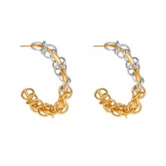 Bold C-shaped Earrings - Heavy-duty Metal Wrapped Two-tone Fashion Hoops