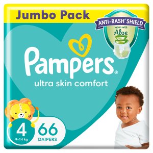 Pampers Anti-Rash Shield Taped Diapers - Size 4 (9-14 kg), 66 Nappies